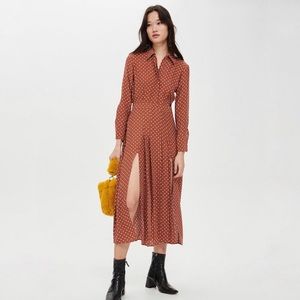 NWT Topshop Midi Pleated Shirt Dress in Rust